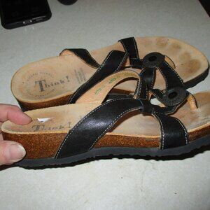 Think!  Women's Sandals Black Leather strap  Thong Sandals Womens 36